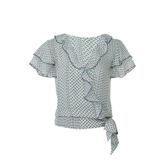 Parker Francesca Wrap Blouse L Ruffle Silk Flutter - Picture 4 of 12